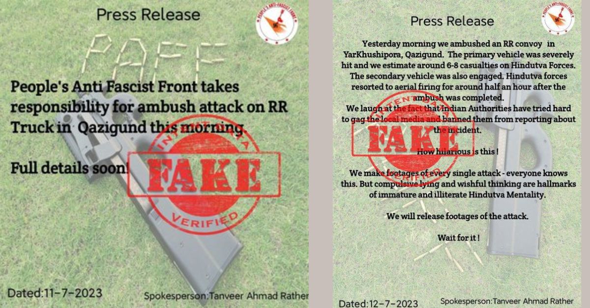 Fake Statement by Terrorist Group Creates Panic among Civilians in Kashmir Valley