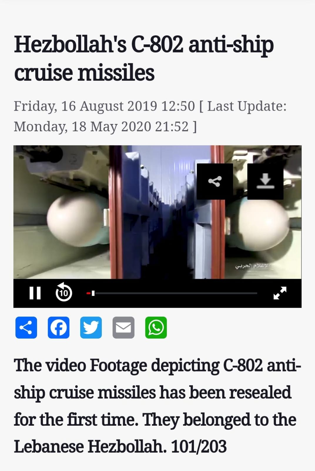 C-802 anti-ship Cruise missiles Resurfaced With False Claims